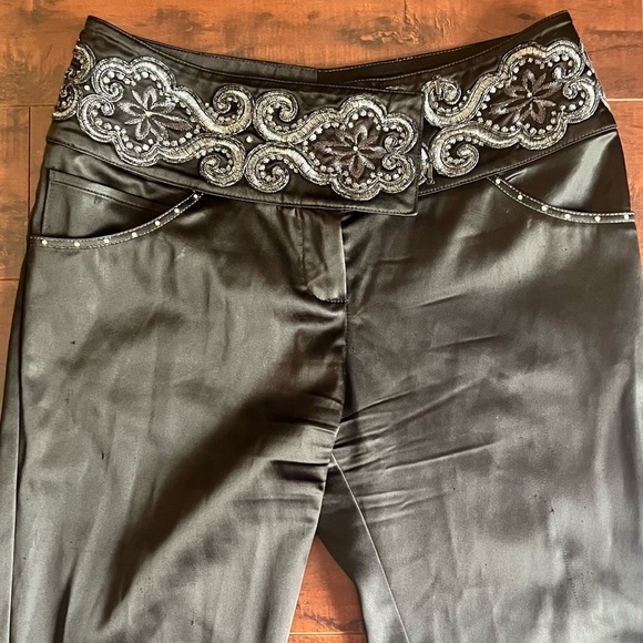 ST. JOHN Evening By Marie Gray Embellished Waist Satin Black Pants - Picture 4 of 13
